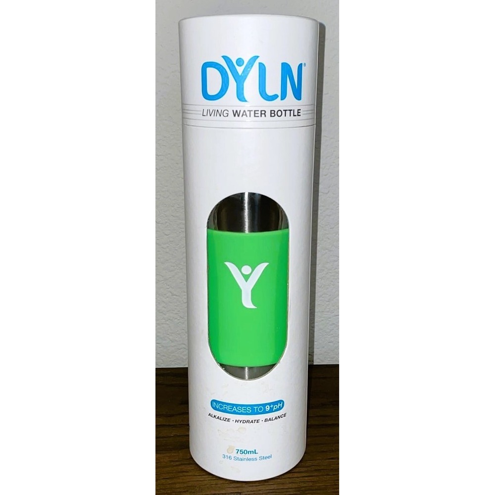 DYLN Alkaline Living Water Bottle 25.4 oz 750 ml Chrome Finish Green Bamboo NIB